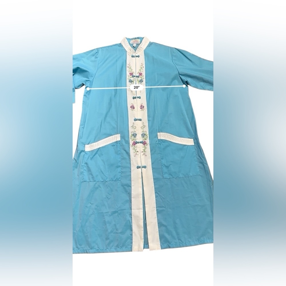 1960s Vintage Jodie Arden Kimono House Dress Embroidered Blue X-Large - Picture 10 of 10